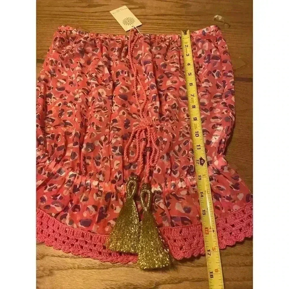 Ramy Brook Cover Up Top Crochet Metallic Strapless Gold Tassel Leopard Rope Tie - Picture 11 of 11